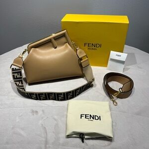 Fendi Tan Crossbody Bag with Iconic FF Logo Strap